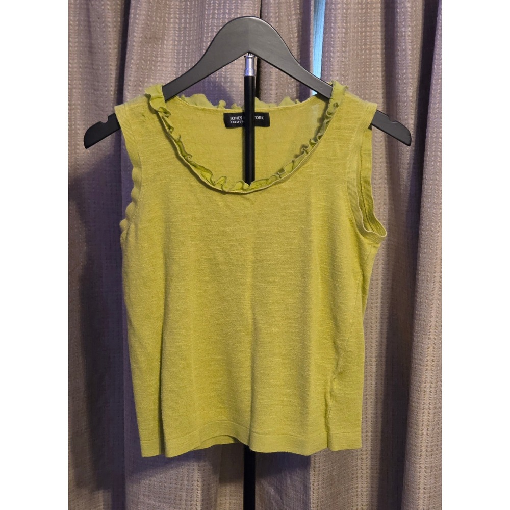 Jones New York Ruffled Neckline Tank Top Women's Size Small Green